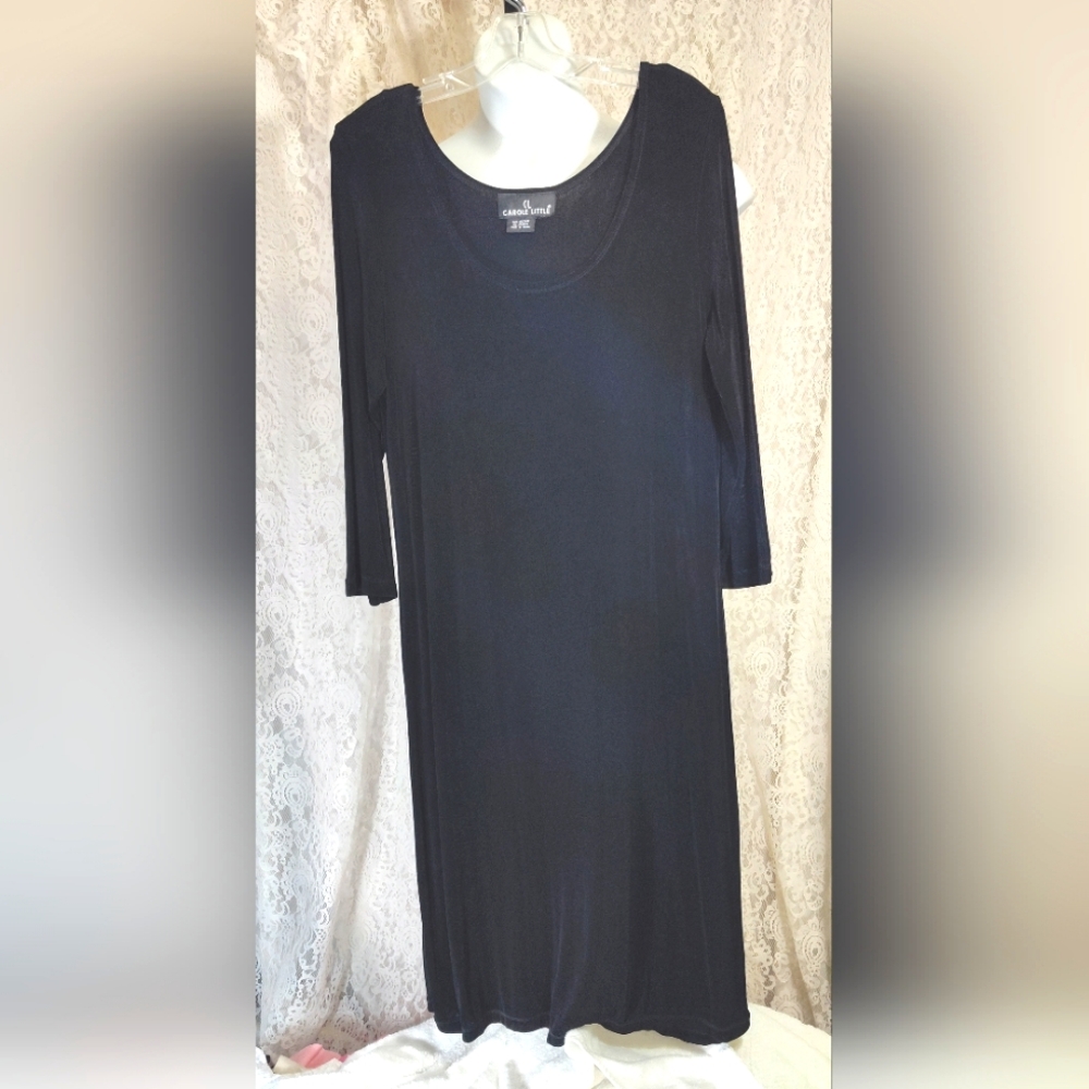 Carole Little Black Sheath Dress Scoop Neck 3/4 Sleeve